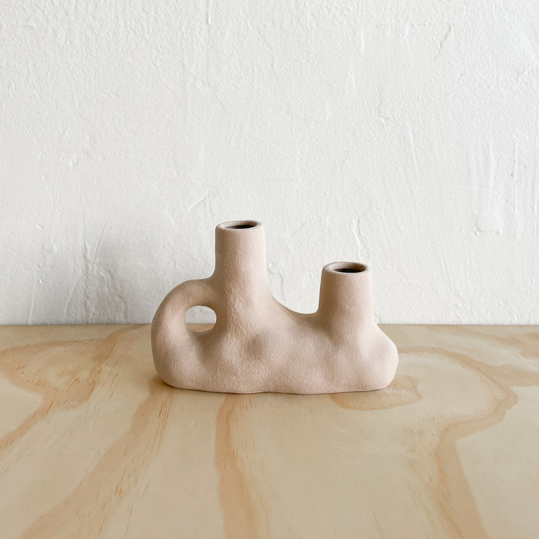 Stoneware Vase w/ Double Opening - Sandstone