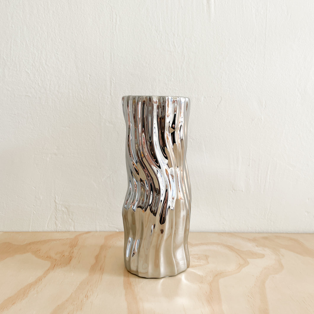Twisted Column Vase - Chrome